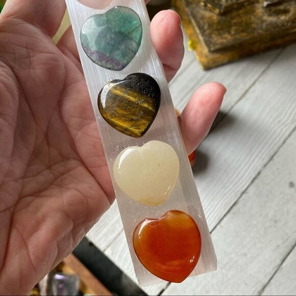Chakra Selenite Heart Gemstone Plate Metaphysical - Picture 7 of 7